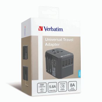 Verbatim 5 Ports (黑色)旅行充電器 Type-C+4 USB