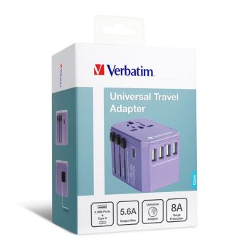 Verbatim 5 Ports (紫色)旅行充電器 Type-C+4 USB