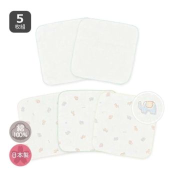 西松屋 動物款-嬰兒全棉紗巾5件裝(24x24cm)