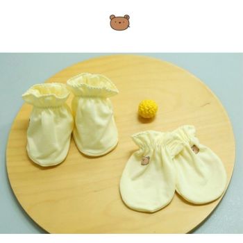 Cuby n Mom (小熊-米黃色) 全棉嬰兒手套及腳套