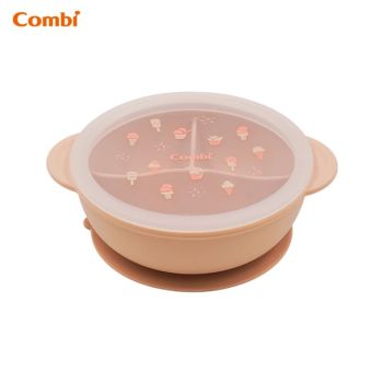 Combi 81426 (粉紅奶油)鉑金矽膠 分隔吸盤餐碗