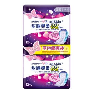 Whisper護舒寶 (孖裝)Pure Skin+甜睡棉柔絲薄熟睡 夜用32cm(12片)