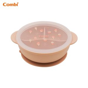 Combi 81426 (粉紅奶油)鉑金矽膠 分隔吸盤餐碗