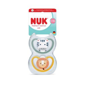NUK 10176339超透氣安撫奶嘴連盒2個裝-斑馬/獅子  (6-18個月)