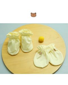 Cuby n Mom (小熊-米黃色) 全棉嬰兒手套及腳套