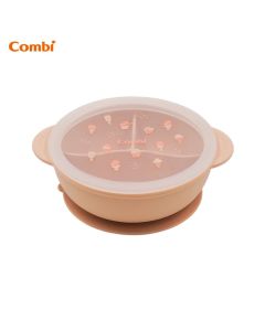 Combi 81426 (粉紅奶油)鉑金矽膠 分隔吸盤餐碗